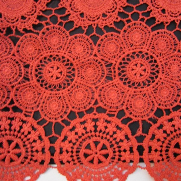 Orange Lace Top Pointed Collar Black Crepe - Picture 5 of 9